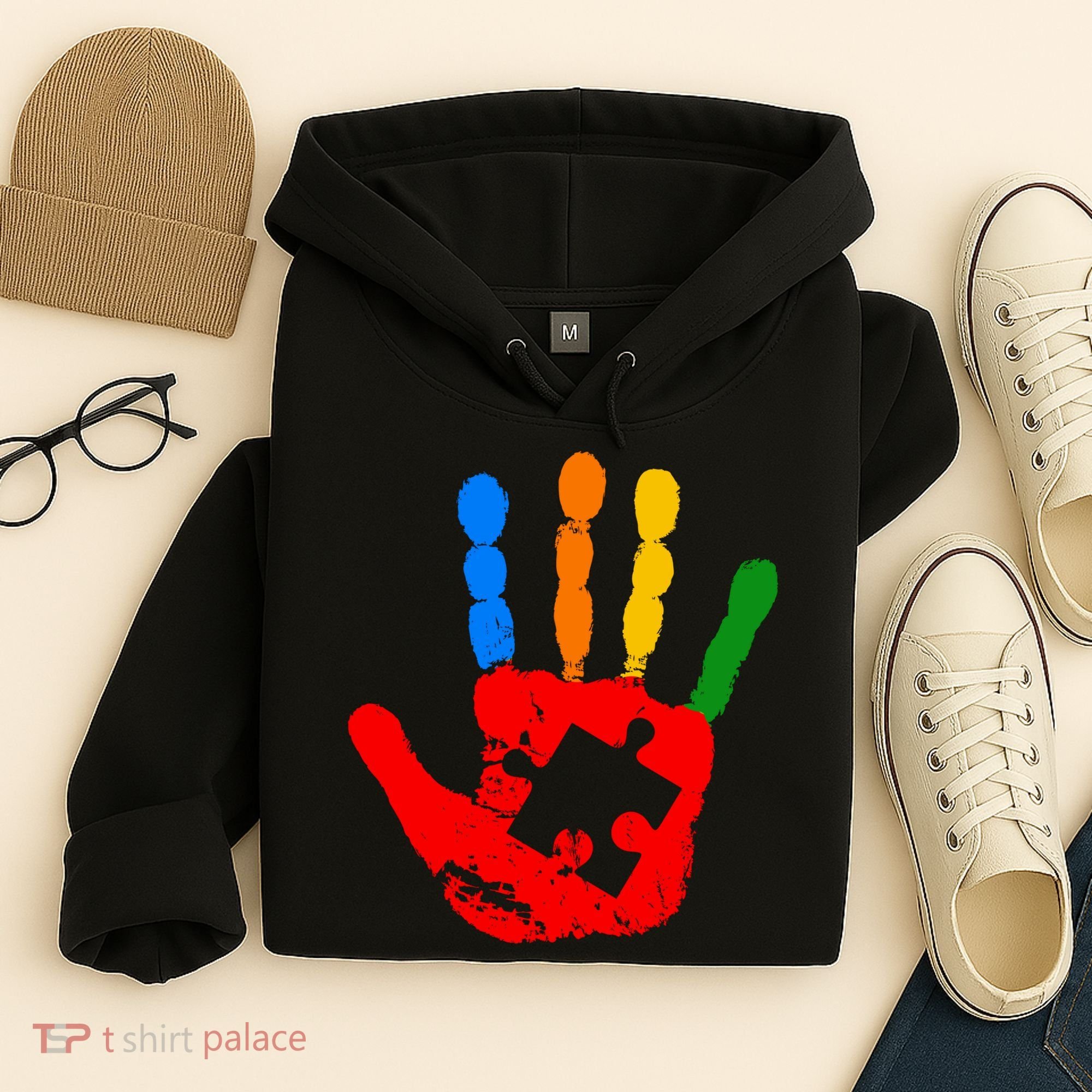 Autism Awareness Painted Hand Puzzle Piece Hoodie
