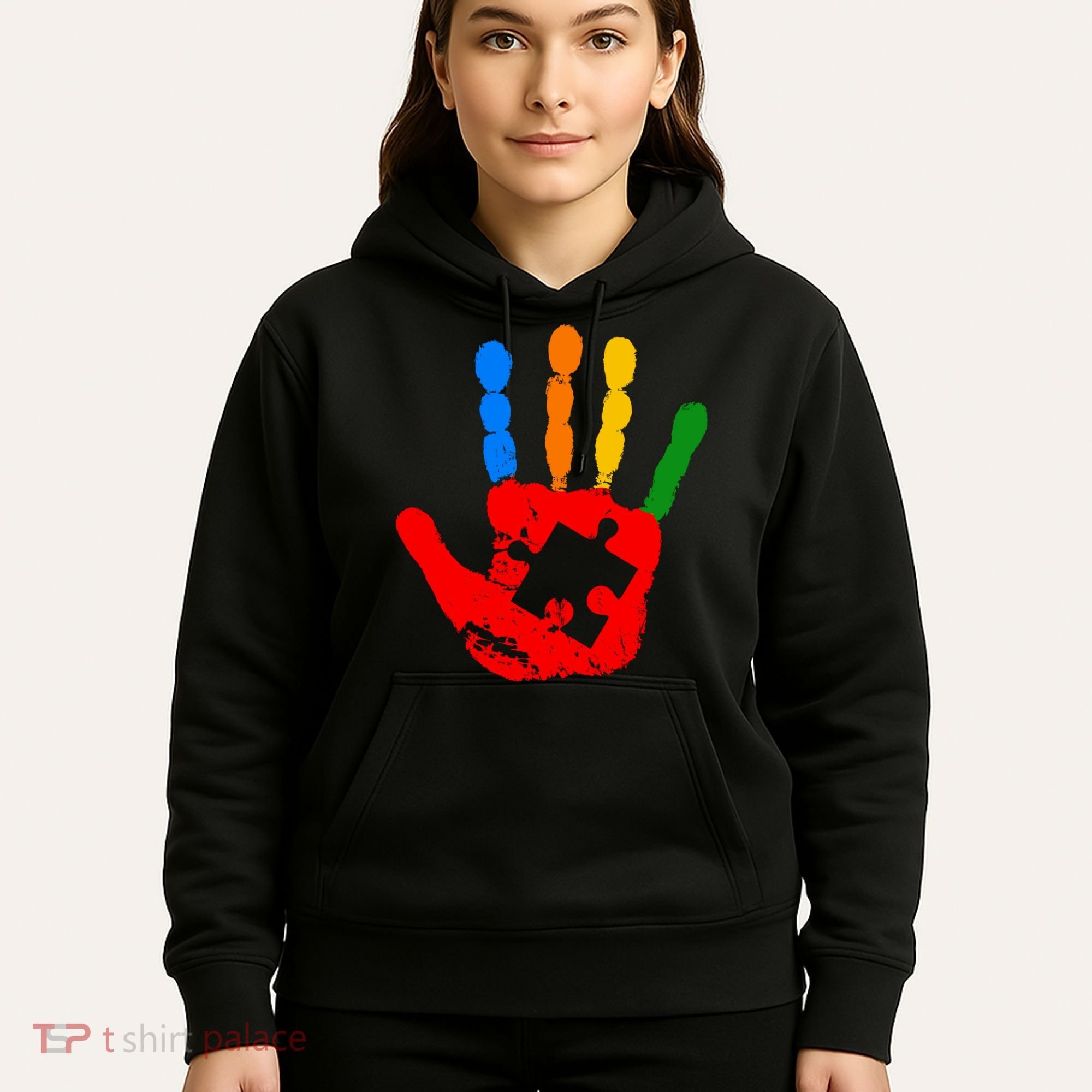 Autism Awareness Painted Hand Puzzle Piece Hoodie