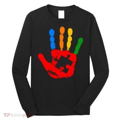 Autism Awareness Painted Hand Puzzle Piece Long Sleeve Shirt