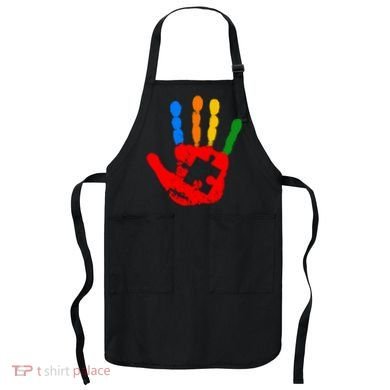 Autism Awareness Painted Hand Puzzle Piece Apron