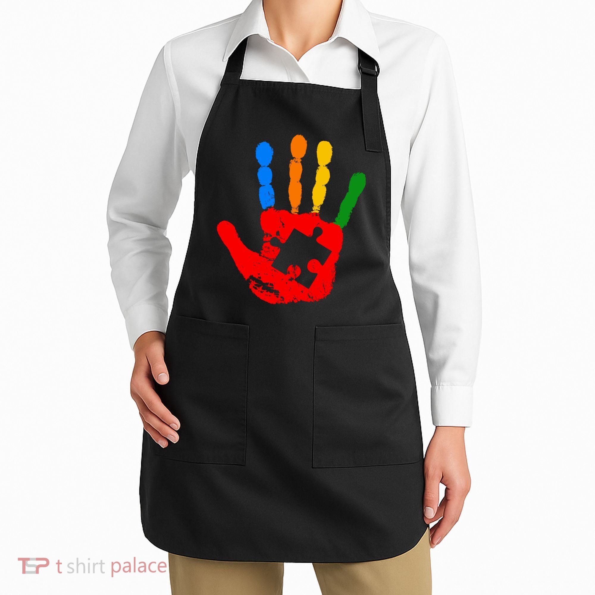 Autism Awareness Painted Hand Puzzle Piece Apron
