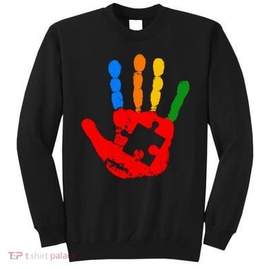 Autism Awareness Painted Hand Puzzle Piece Sweatshirt