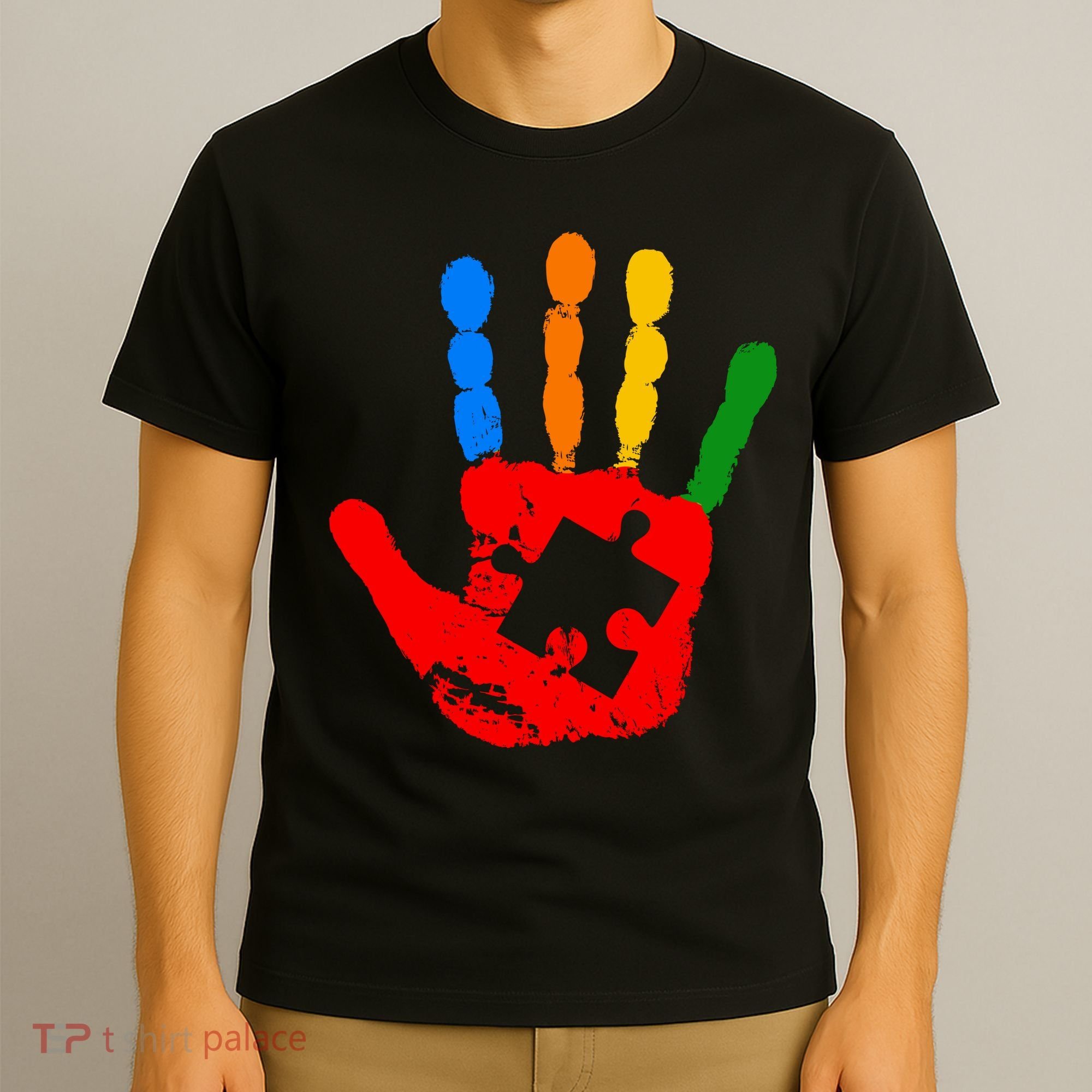 Autism Awareness Painted Hand Puzzle Piece T-Shirt