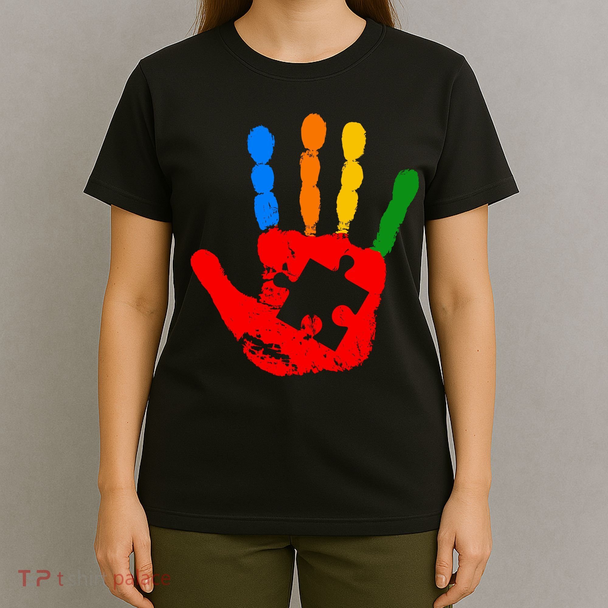 Autism Awareness Painted Hand Puzzle Piece T-Shirt