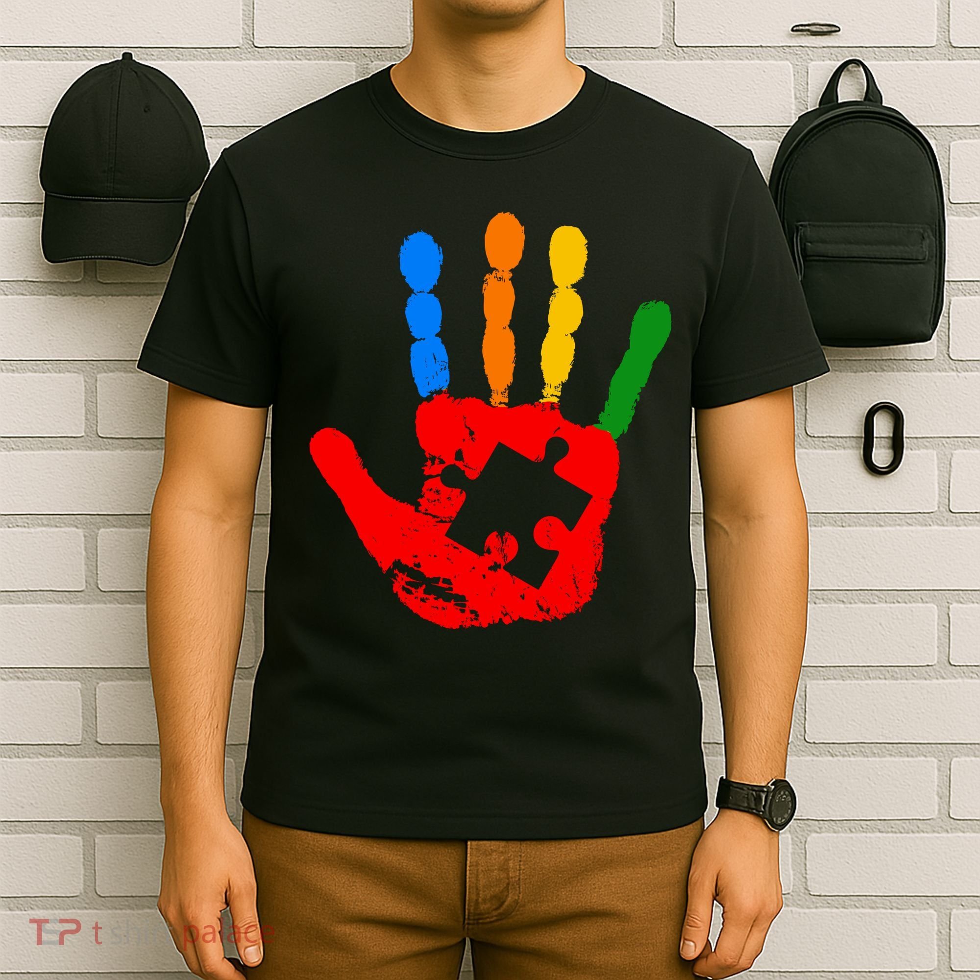 Autism Awareness Painted Hand Puzzle Piece T-Shirt