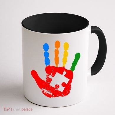 Autism Awareness Painted Hand Puzzle Piece Coffee Mug back