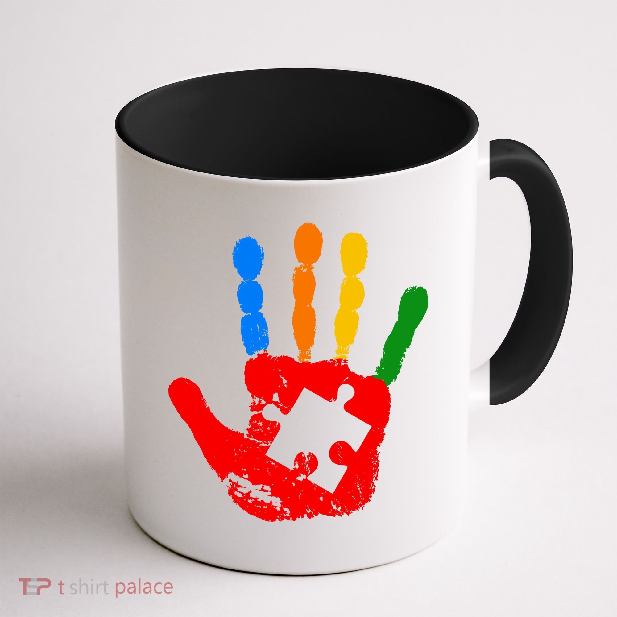 Autism Awareness Painted Hand Puzzle Piece Coffee Mug