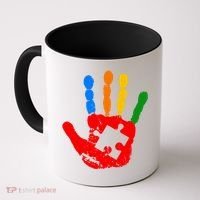 Autism Awareness Painted Hand Puzzle Piece Coffee Mug thumb 0