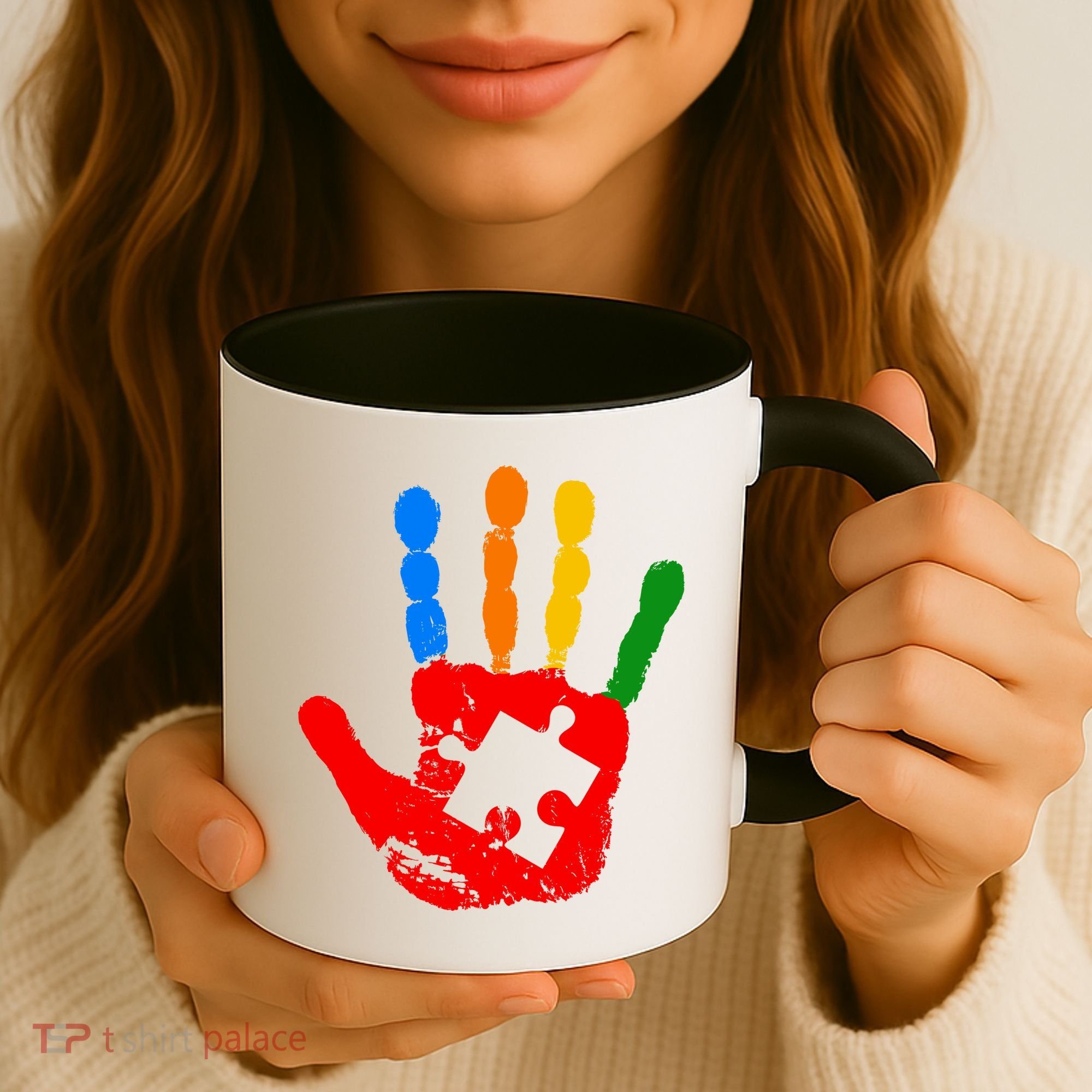 Autism Awareness Painted Hand Puzzle Piece Coffee Mug
