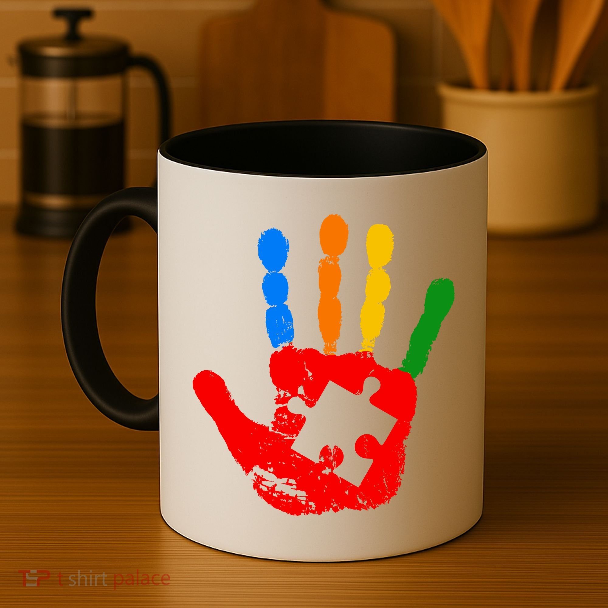 Autism Awareness Painted Hand Puzzle Piece Coffee Mug