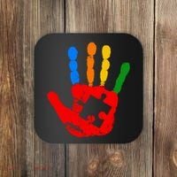 Autism Awareness Painted Hand Puzzle Piece Coaster thumb 0