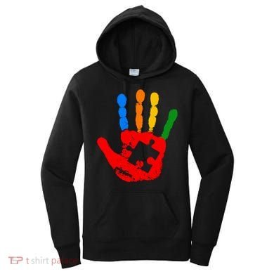 Autism Awareness Painted Hand Puzzle Piece Women's Hoodie