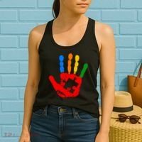 Autism Awareness Painted Hand Puzzle Piece Women's Tank Top thumb 2