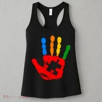 Autism Awareness Painted Hand Puzzle Piece Women's Tank Top thumb 3