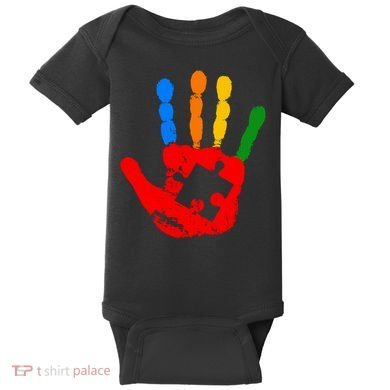 Autism Awareness Painted Hand Puzzle Piece Baby Bodysuit
