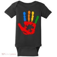 Autism Awareness Painted Hand Puzzle Piece Baby Bodysuit thumb 0