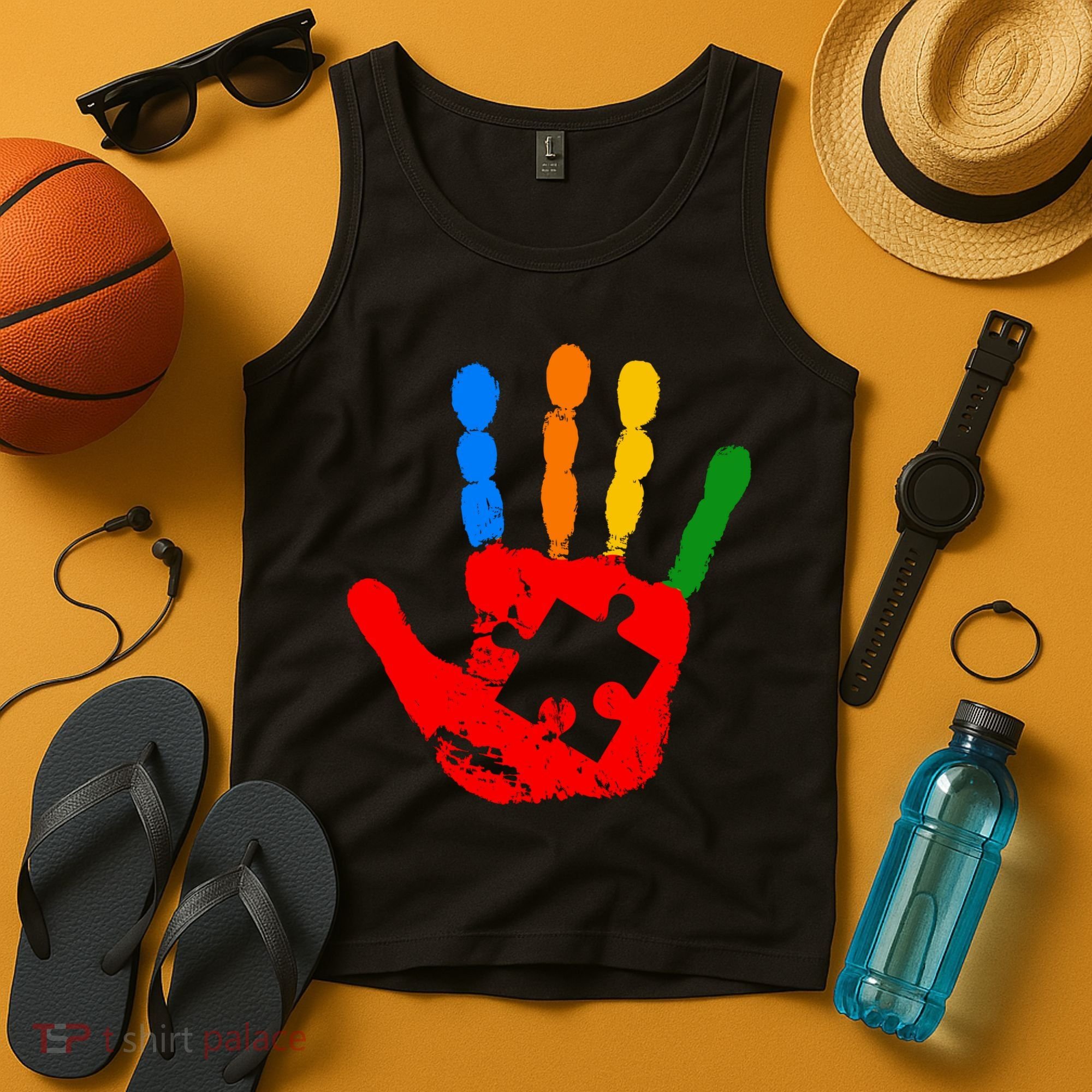 Autism Awareness Painted Hand Puzzle Piece Tank Top