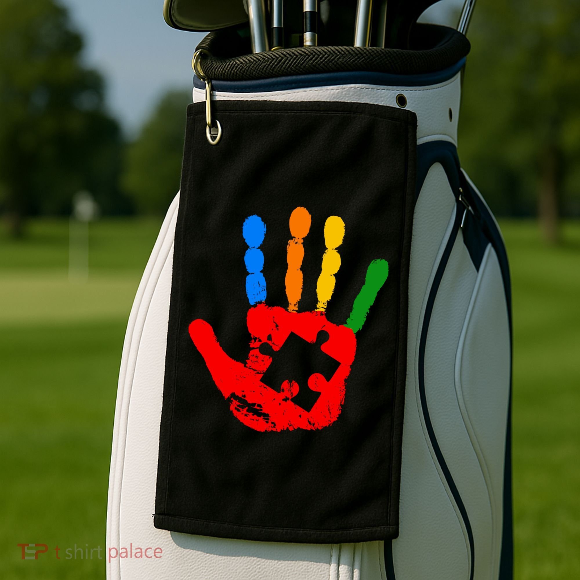Autism Awareness Painted Hand Puzzle Piece Golf Towel