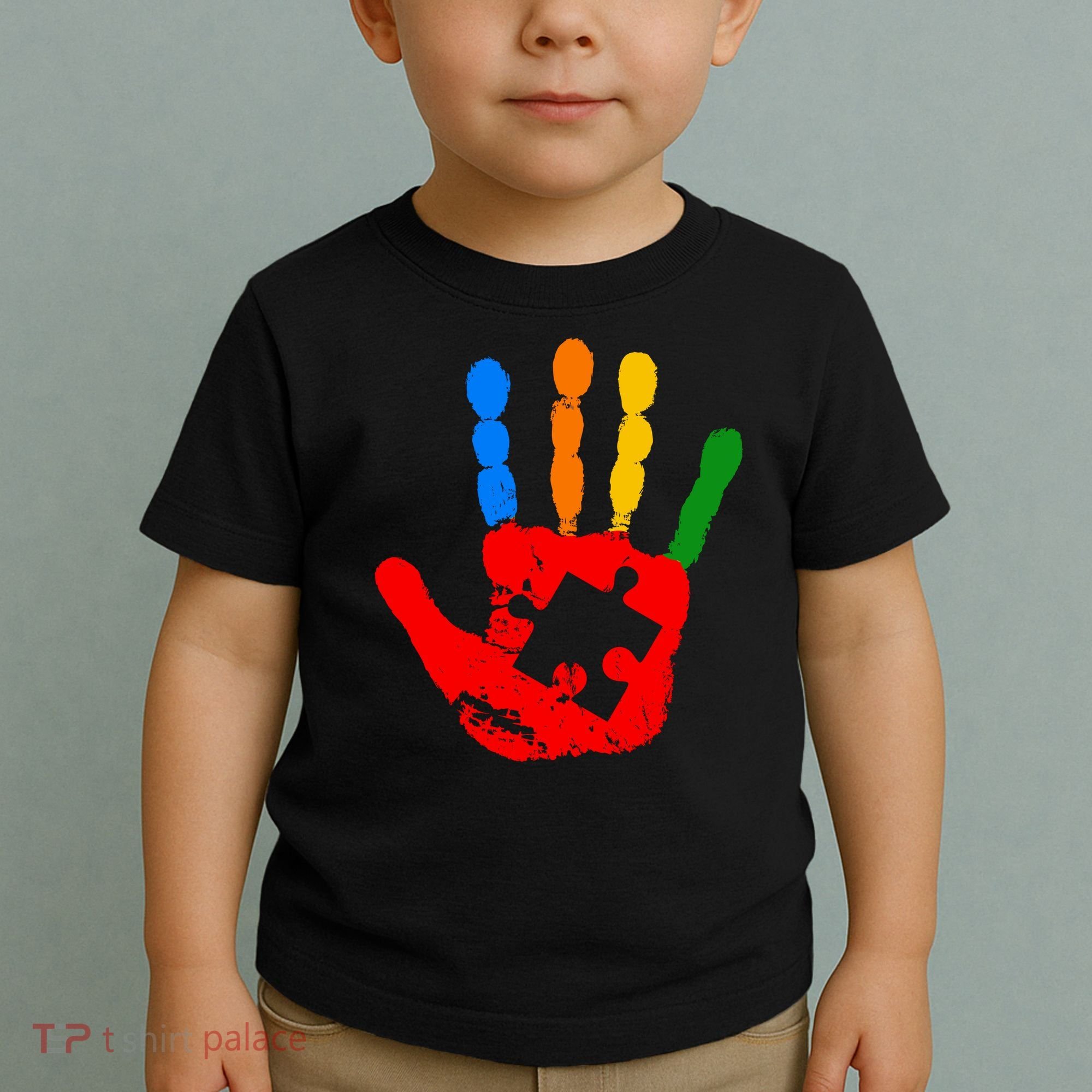Autism Awareness Painted Hand Puzzle Piece Toddler T-Shirt