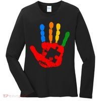 Autism Awareness Painted Hand Puzzle Piece Women's Long Sleeve Shirt thumb 0