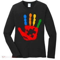 Autism Awareness Painted Hand Puzzle Piece Women's Long Sleeve Shirt thumb 0