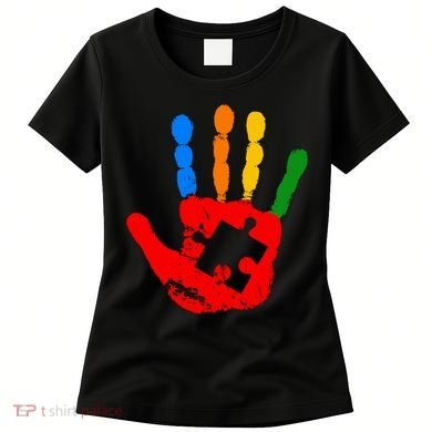 Autism Awareness Painted Hand Puzzle Piece Women's T-Shirt