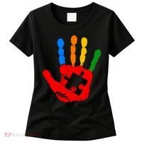 Autism Awareness Painted Hand Puzzle Piece Women's T-Shirt thumb 0