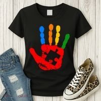 Autism Awareness Painted Hand Puzzle Piece Women's T-Shirt thumb 3