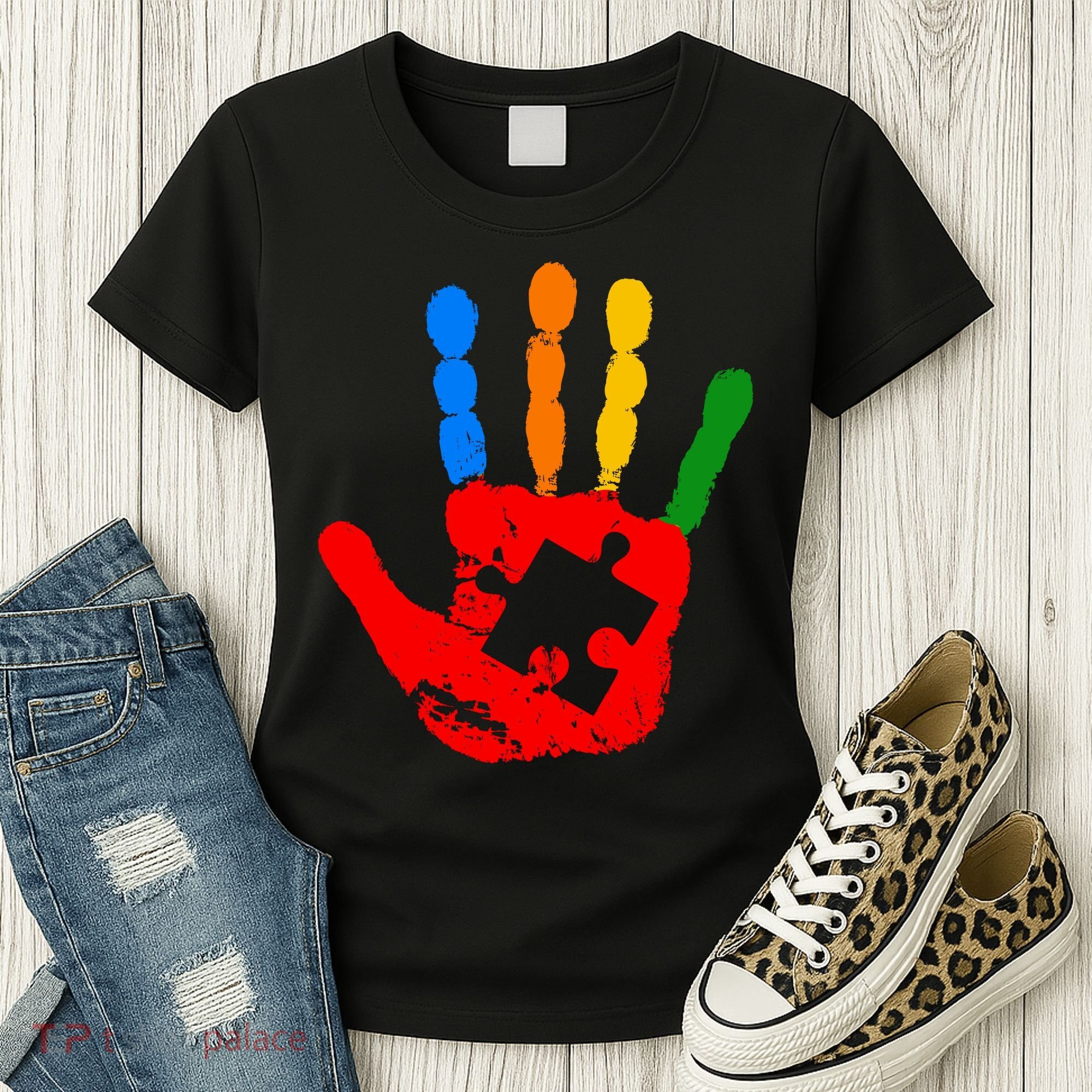 Autism Awareness Painted Hand Puzzle Piece Women's T-Shirt