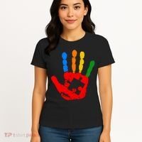 Autism Awareness Painted Hand Puzzle Piece Women's T-Shirt thumb 4