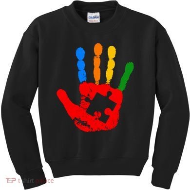 Autism Awareness Painted Hand Puzzle Piece Kids Sweatshirt