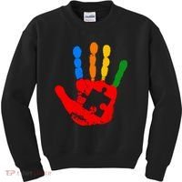 Autism Awareness Painted Hand Puzzle Piece Kids Sweatshirt thumb 0