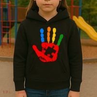Autism Awareness Painted Hand Puzzle Piece Kids Hoodie thumb 3