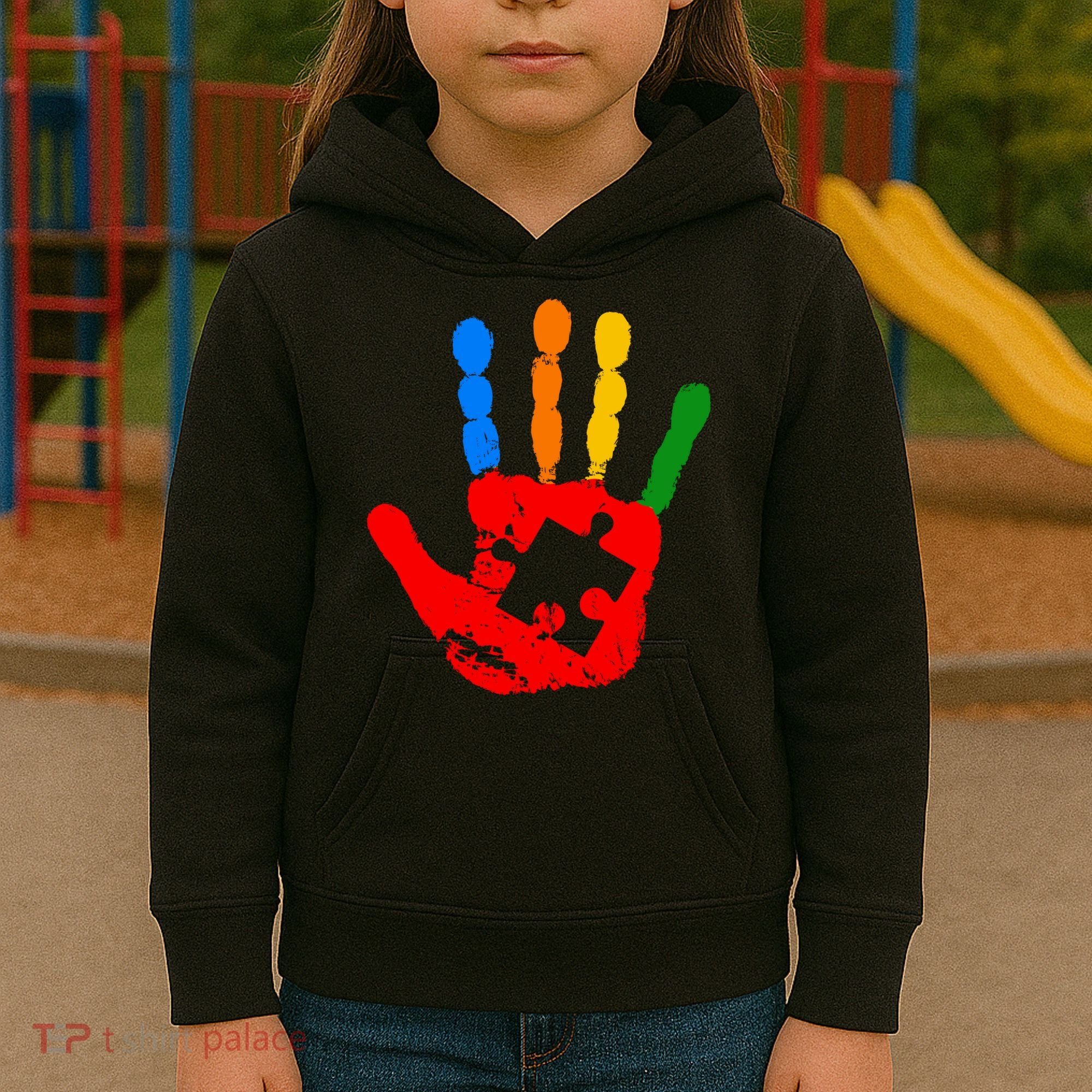 Autism Awareness Painted Hand Puzzle Piece Kids Hoodie