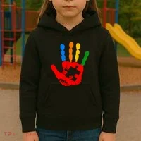 Autism Awareness Painted Hand Puzzle Piece Kids Hoodie thumb 3