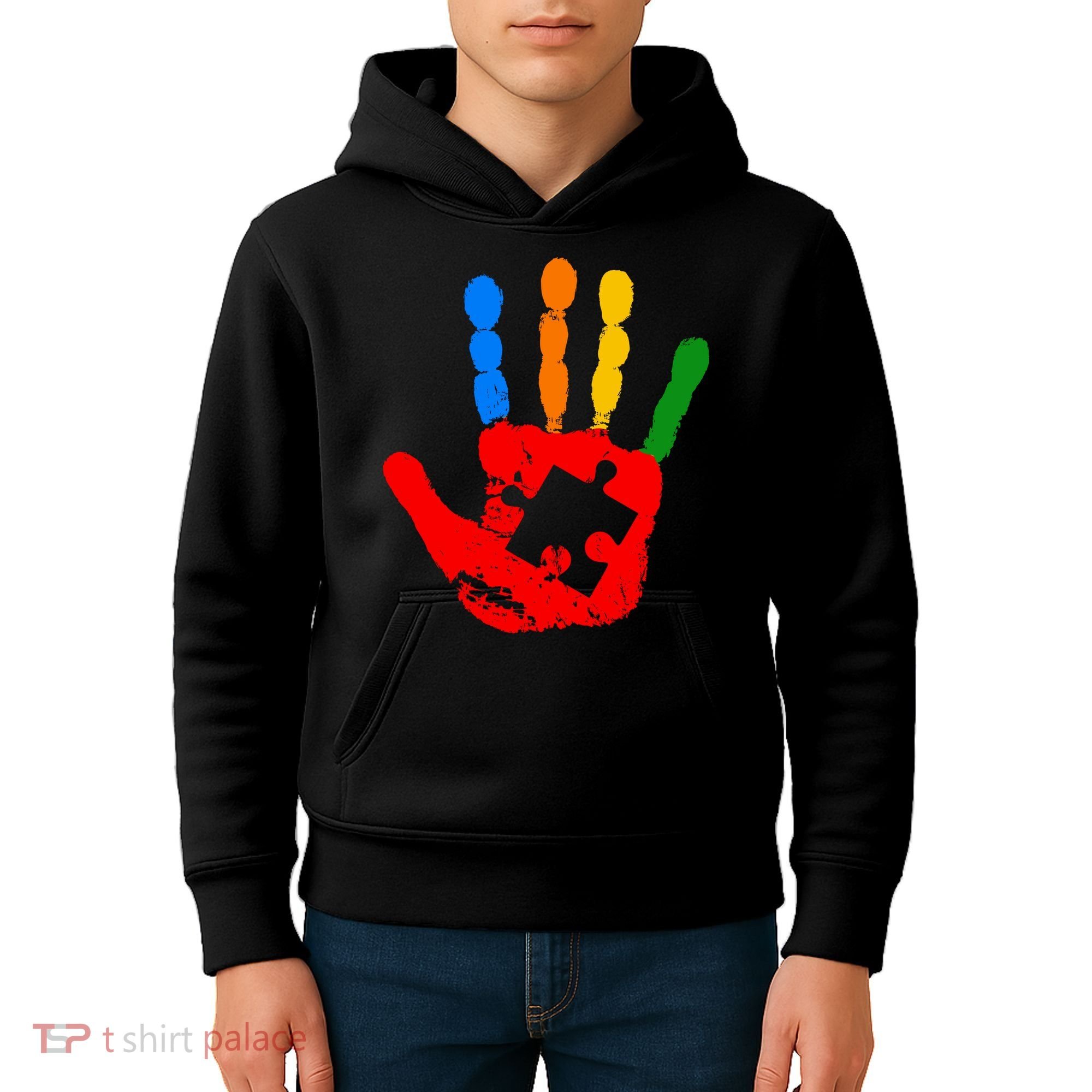 Autism Awareness Painted Hand Puzzle Piece Kids Hoodie