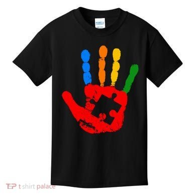 Autism Awareness Painted Hand Puzzle Piece Kids T-Shirt