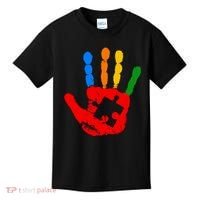 Autism Awareness Painted Hand Puzzle Piece Kids T-Shirt thumb 0
