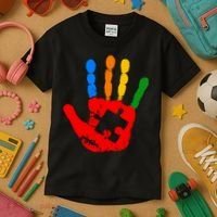 Autism Awareness Painted Hand Puzzle Piece Kids T-Shirt thumb 3