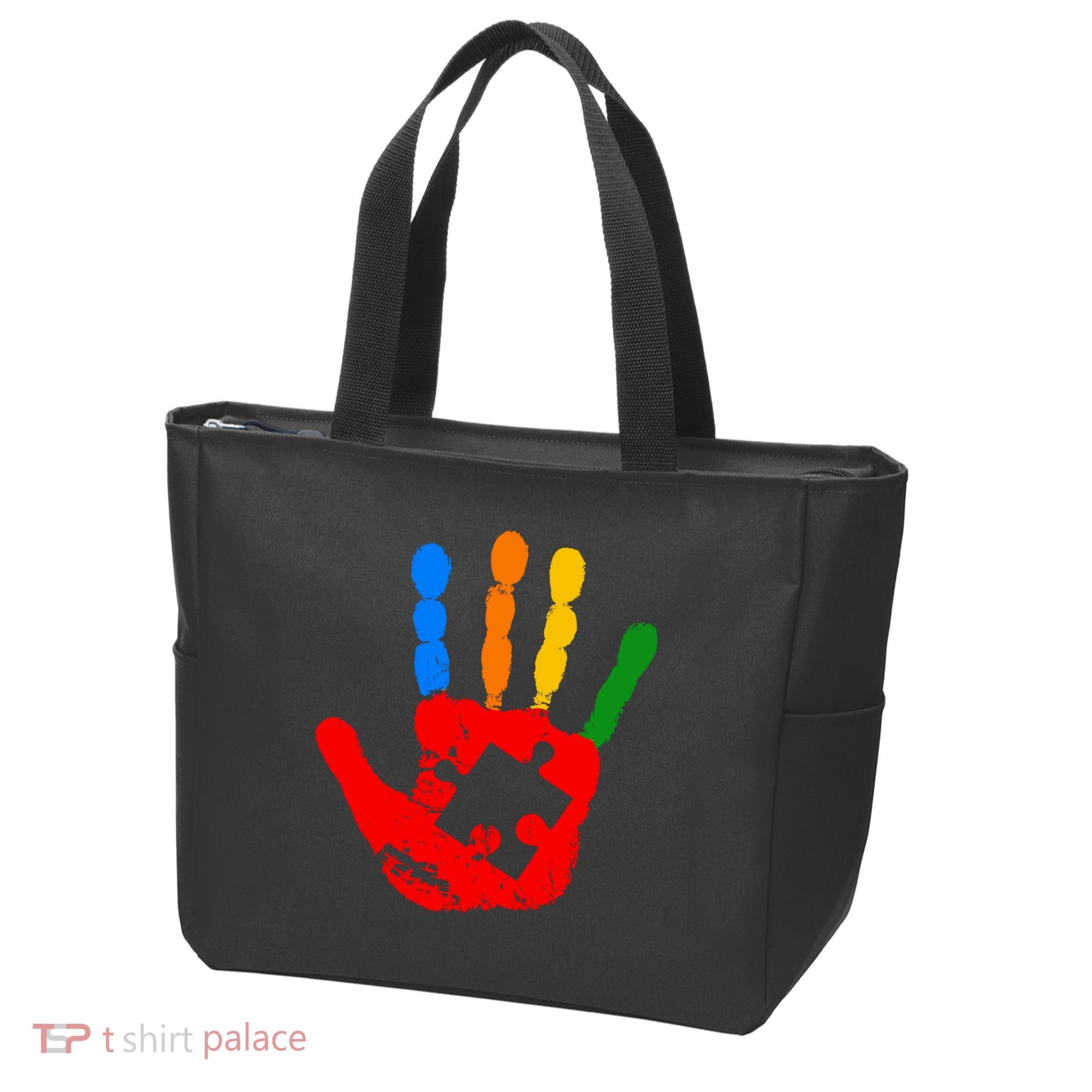 Autism Awareness Painted Hand Puzzle Piece Tote Bag