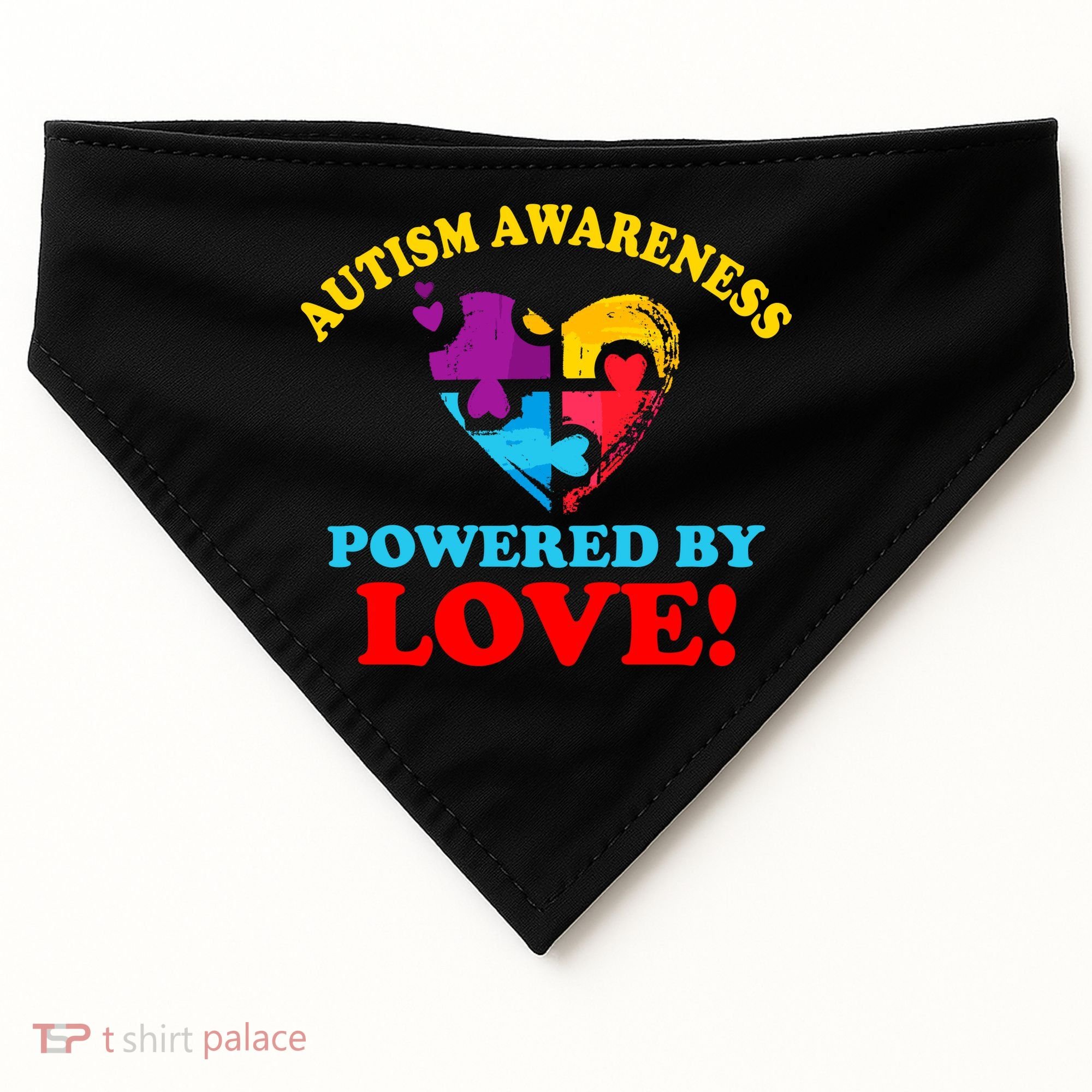 Autism Awareness Powered By Love Puzzle Heart USA-Made Doggie Bandana