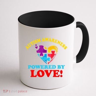 Autism Awareness Powered By Love Puzzle Heart Coffee Mug back