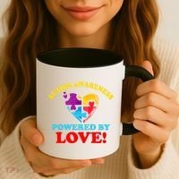 Autism Awareness Powered By Love Puzzle Heart Coffee Mug thumb 3