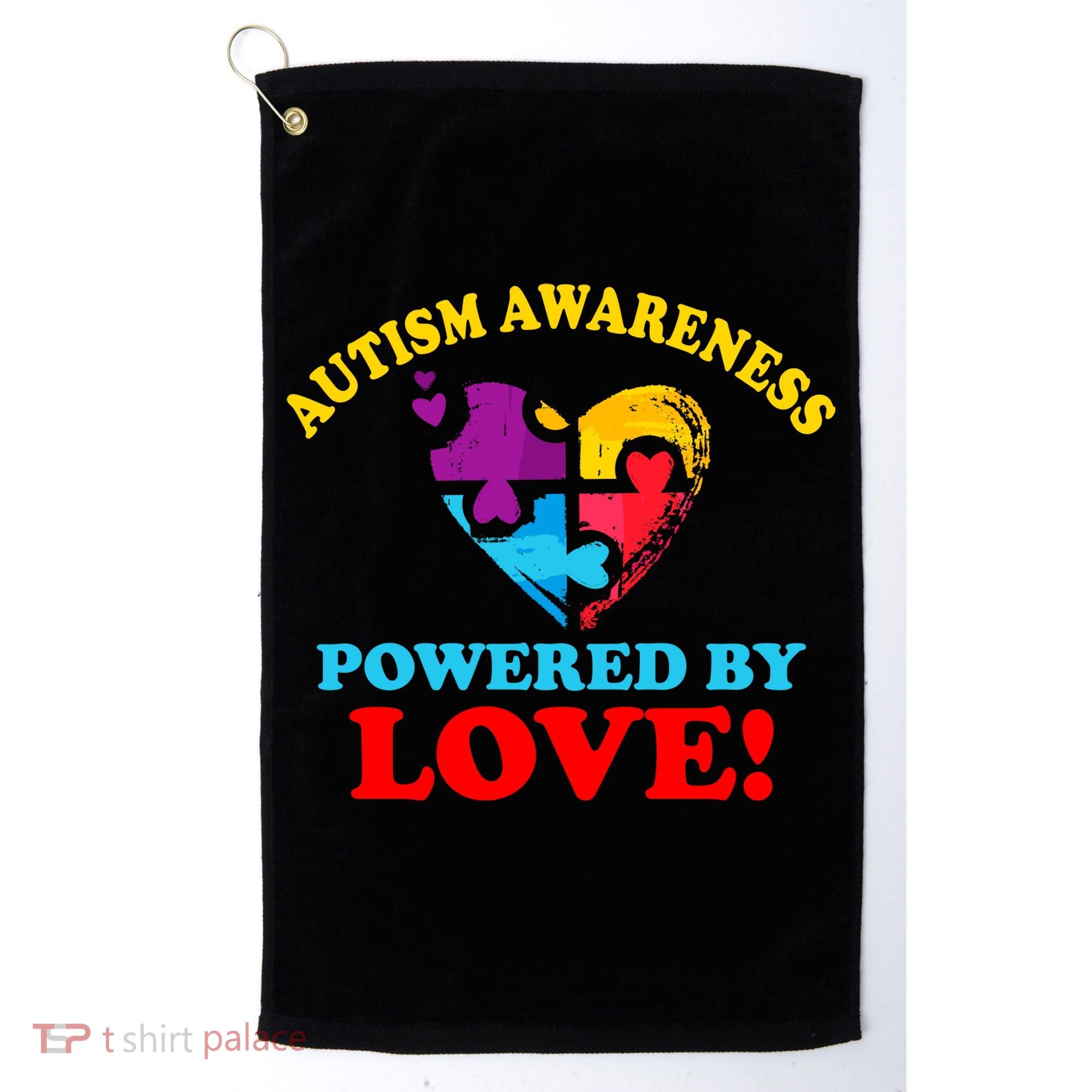 Autism Awareness Powered By Love Puzzle Heart Golf Towel