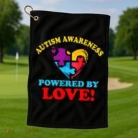 Autism Awareness Powered By Love Puzzle Heart Golf Towel thumb 1