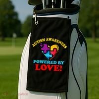 Autism Awareness Powered By Love Puzzle Heart Golf Towel thumb 2