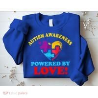 Autism Awareness Powered By Love Puzzle Heart Sweatshirt thumb 2