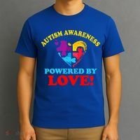 Autism Awareness Powered By Love Puzzle Heart T-Shirt thumb 3