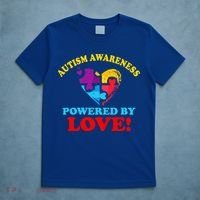 Autism Awareness Powered By Love Puzzle Heart T-Shirt thumb 5