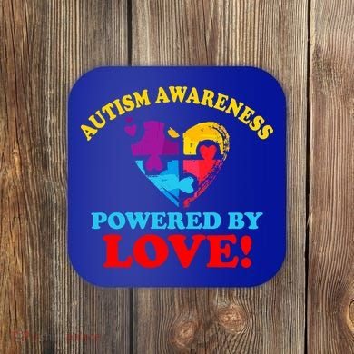 Autism Awareness Powered By Love Puzzle Heart Coaster